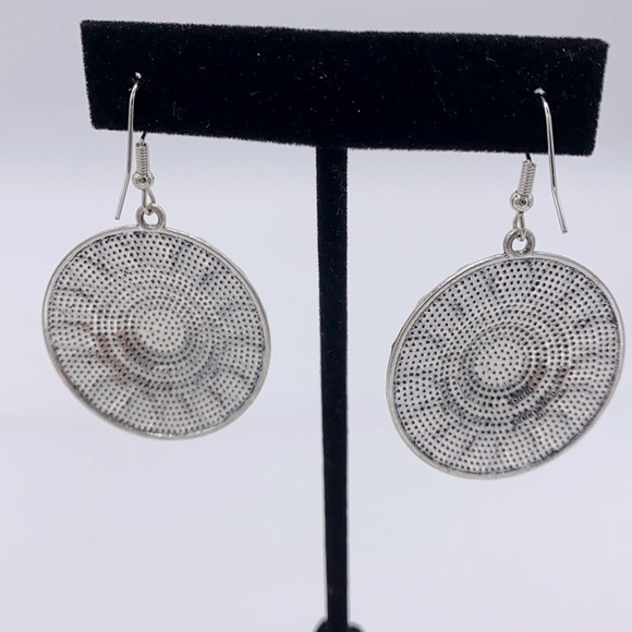 Circle Dangle Earrings + Lt. Green Stones - Picture 2 of 2